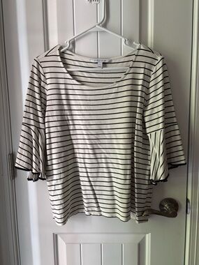 41 Hawthorn Cream and Black Striped Scoop Neck Bell Sleeve Top